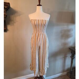 Angie Women's Strapless Jumpsuit SZ Small Striped Boho Casual